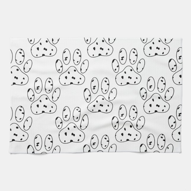 Dalmatian Paw Print Pattern Kitchen Towel (Horizontal)