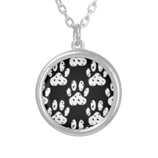 Dalmatian Paw Print Pattern Silver Plated Necklace