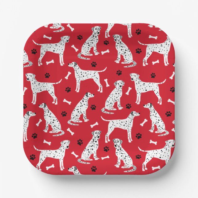 Dalmatian Paws and Bones Paper Plate (Front)