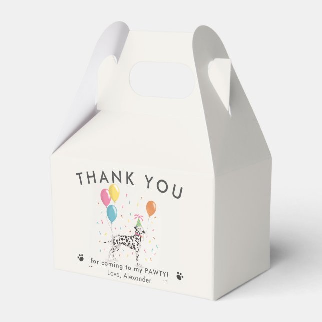 Dalmatian Pawty Puppy Dog Birthday Thank You  Favor Box (Front Side)
