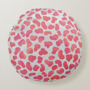 Dalmatian Pink and White Print Round Pillow