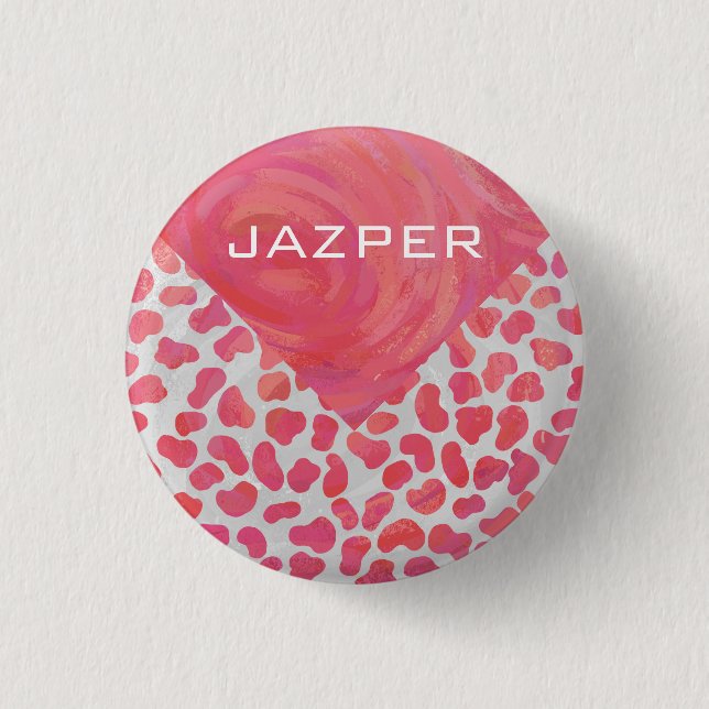 Dalmatian Pink and White with Monogram 1 Inch Round Button (Front)