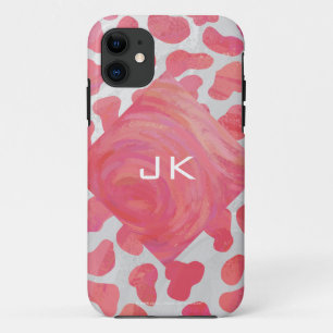 Dalmatian Pink and White with Monogram iPhone 11 Case