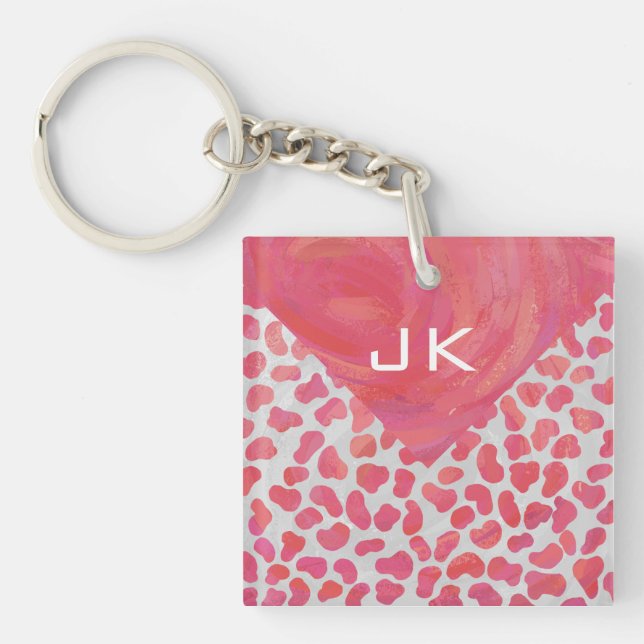 Dalmatian Pink and White with Monogram Keychain (Front)