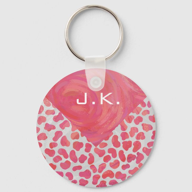Dalmatian Pink and White with Monogram Keychain (Front)