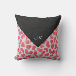 Dalmatian Pink and White with Monogram Throw Pillow