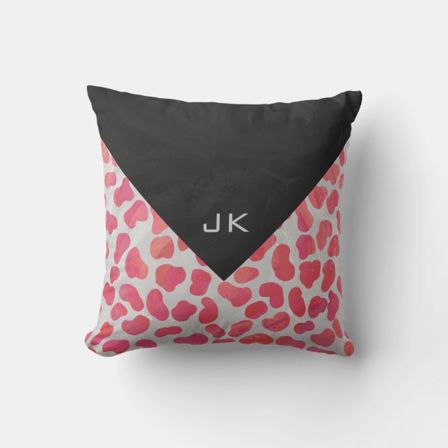 Dalmatian Pink and White with Monogram Throw Pillow (Front)
