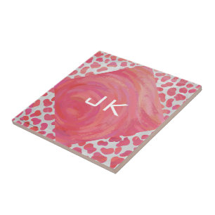 Dalmatian Pink and White with Monogram Tile