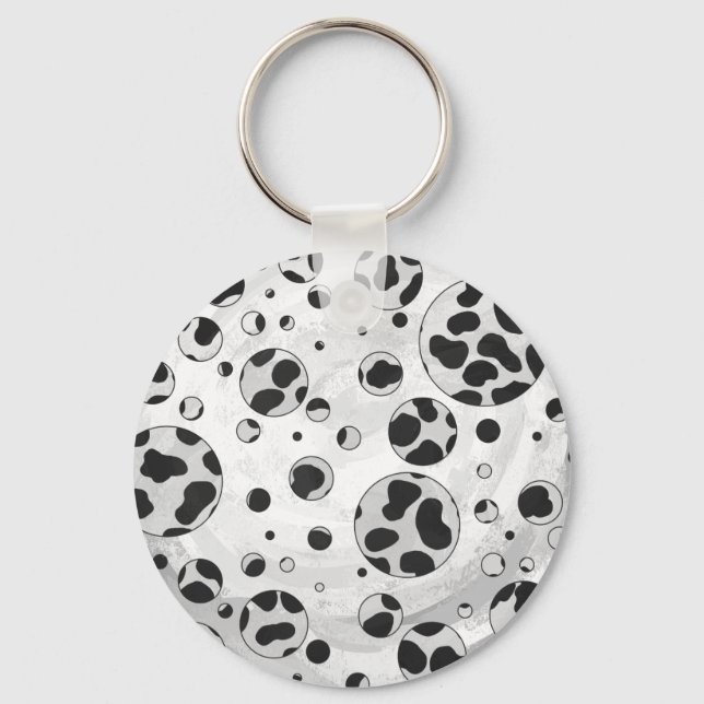 Dalmatian Polka Dot Black and White Keychain (Front)