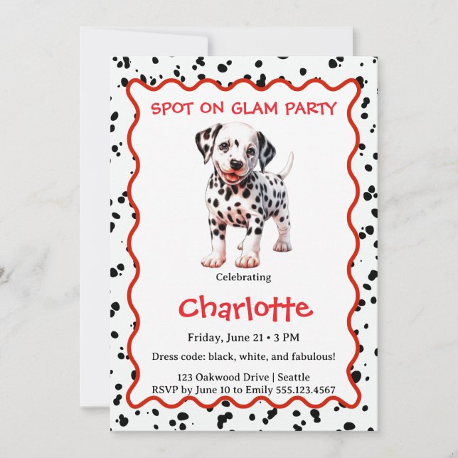 Dalmatian Print Birthday | Black and White party Invitation (Front)
