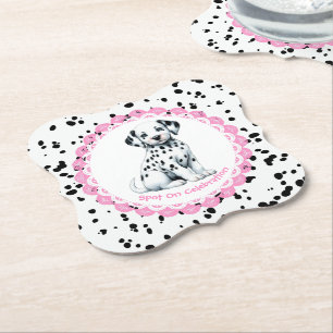 Dalmatian Print Birthday   Black and White party Paper Coaster