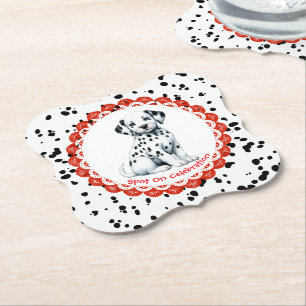 Dalmatian Print Birthday   Black and White party Paper Coaster
