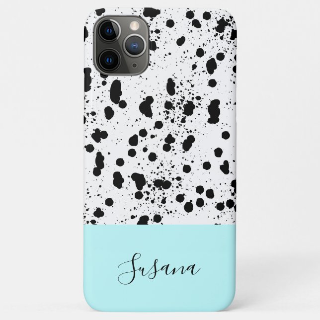 Dalmatian Print with Agua Blue Custom Name Case-Mate iPhone Case (Back)