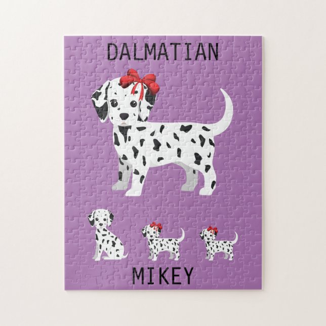 Dalmatian puppies puzzle with personalized name. (Vertical)