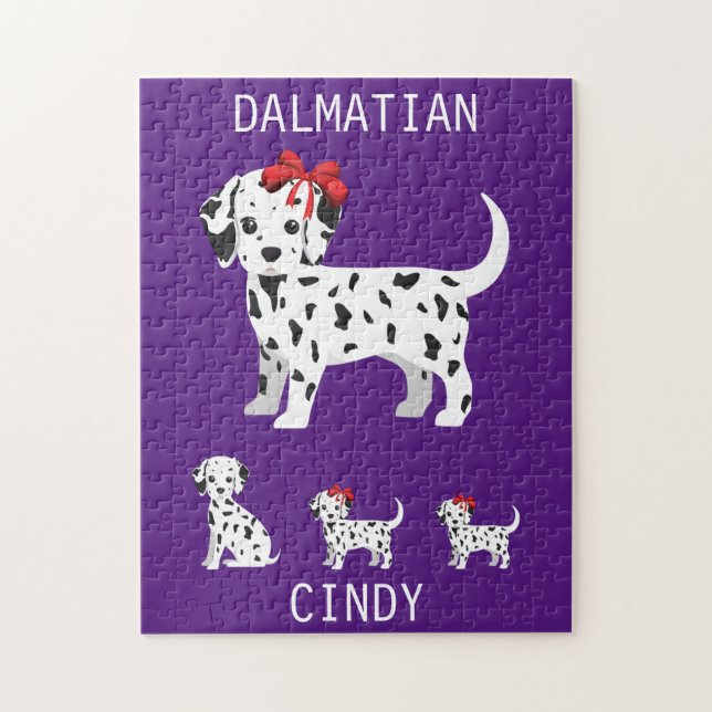 Dalmatian puppies puzzle with personalized name. (Vertical)