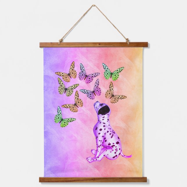 Dalmatian Puppy And Colourful Butterflies  Hanging Tapestry (Front)