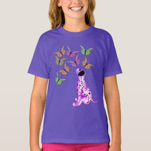 Dalmatian Puppy And Colourful Butterflies   T-Shirt