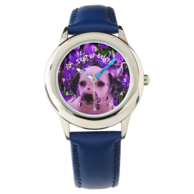 Dalmatian Puppy And Flowers Dog Art Personalized Watch (Front)
