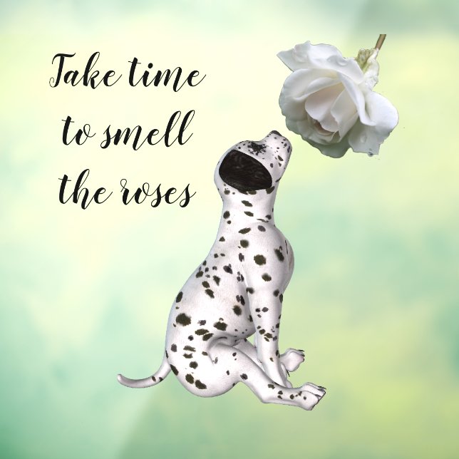 Dalmatian Puppy And White Rose Inspirational Window Cling (Sheet 3)