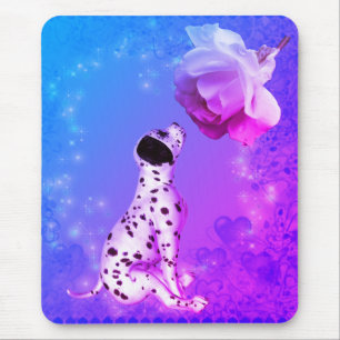 Dalmatian Puppy And White Rose Mouse Pad
