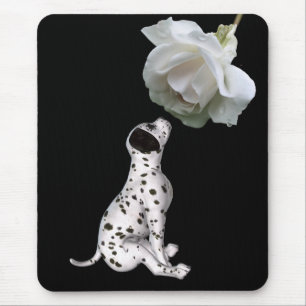 Dalmatian Puppy And White Rose Mouse Pad