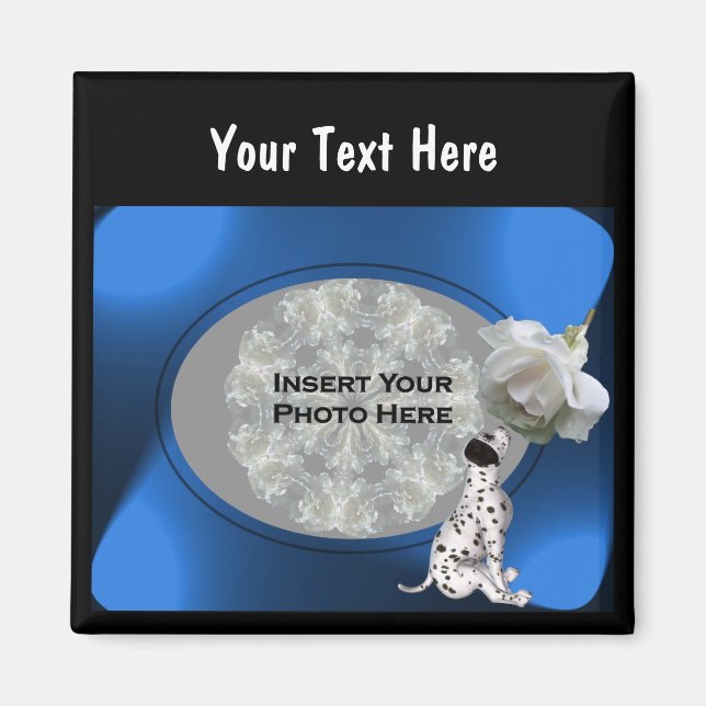 Dalmatian Puppy And White Rose Photo Magnet (Front)