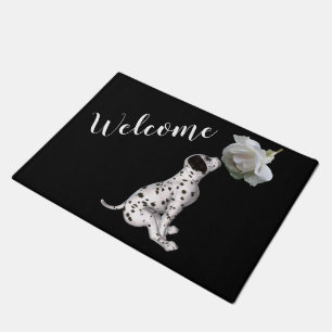 Dalmatian Puppy And White Rose Welcome Doormat