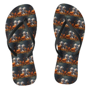 Dalmatian Puppy Autumn Delight Pumpkin Flip Flops