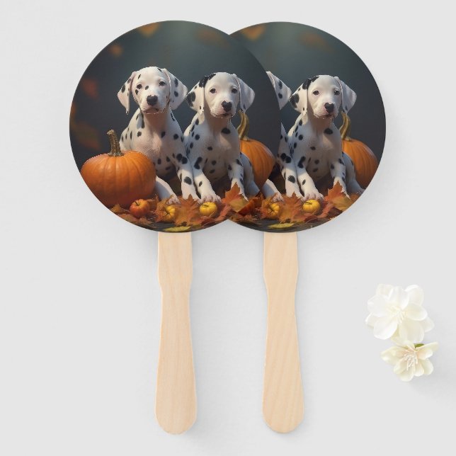 Dalmatian Puppy Autumn Delight Pumpkin  Hand Fan (Front and Back)