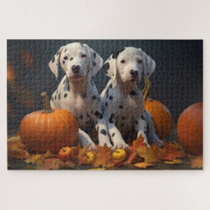Dalmatian Puppy Autumn Delight Pumpkin Jigsaw Puzzle