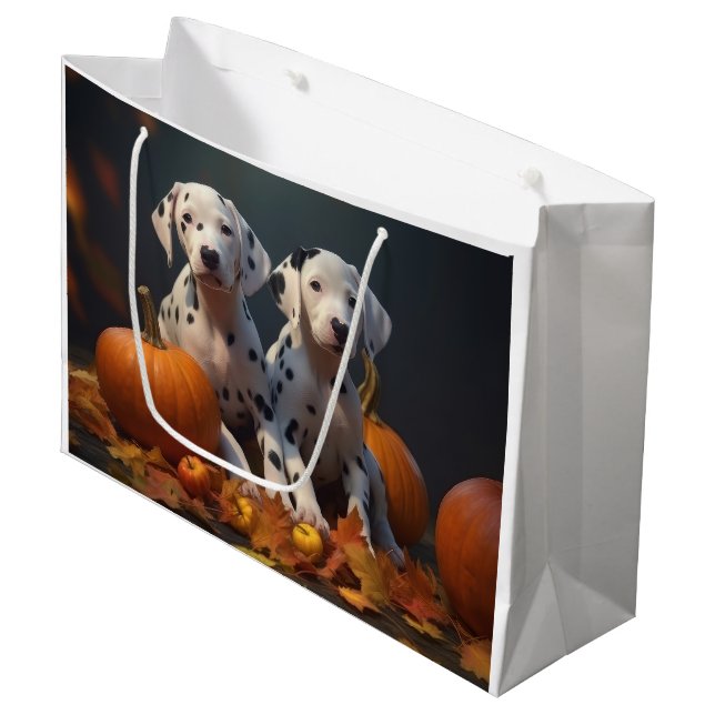 Dalmatian Puppy Autumn Delight Pumpkin  Large Gift Bag (Front Angled)