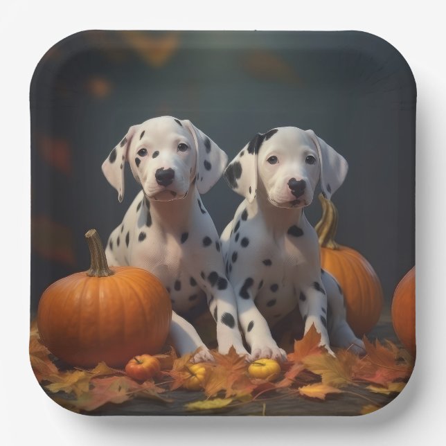 Dalmatian Puppy Autumn Delight Pumpkin  Paper Plate (Front)