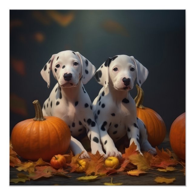 Dalmatian Puppy Autumn Delight Pumpkin  Poster (Front)
