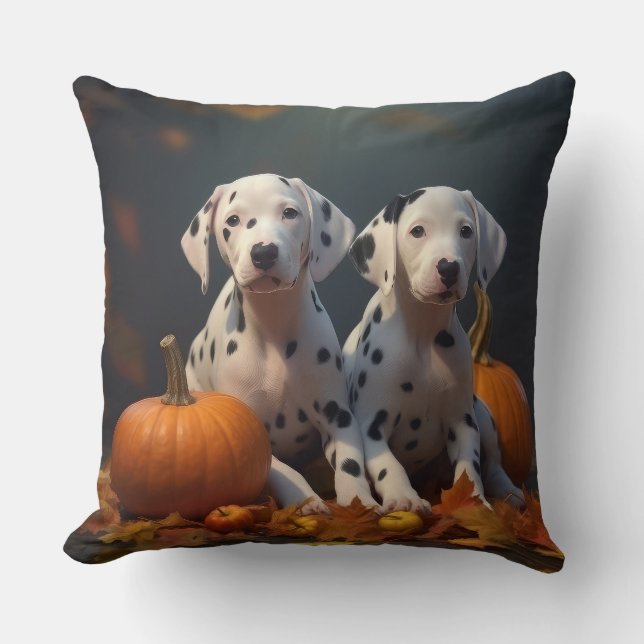 Dalmatian Puppy Autumn Delight Pumpkin  Throw Pillow (Front)