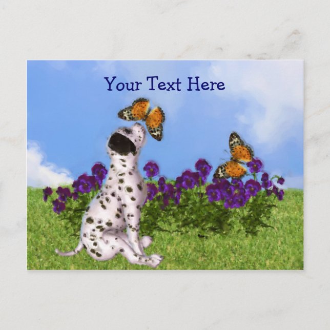 Dalmatian Puppy Butterflies Customizable Postcard (Front)