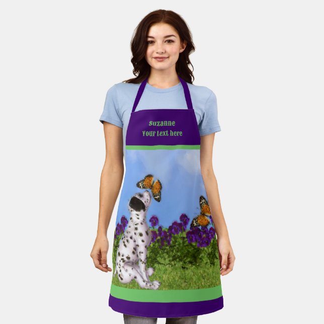Dalmatian Puppy Butterflies Dog Art Personalized Apron (Worn)