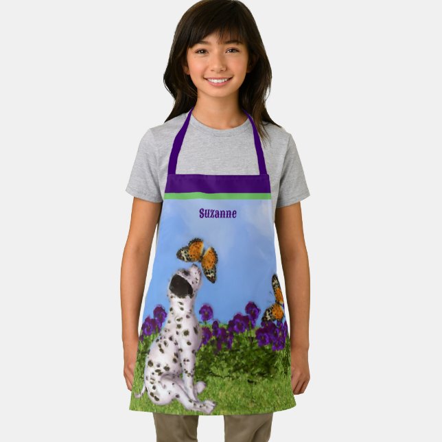 Dalmatian Puppy Butterflies Dog Art Personalized Apron (Insitu)