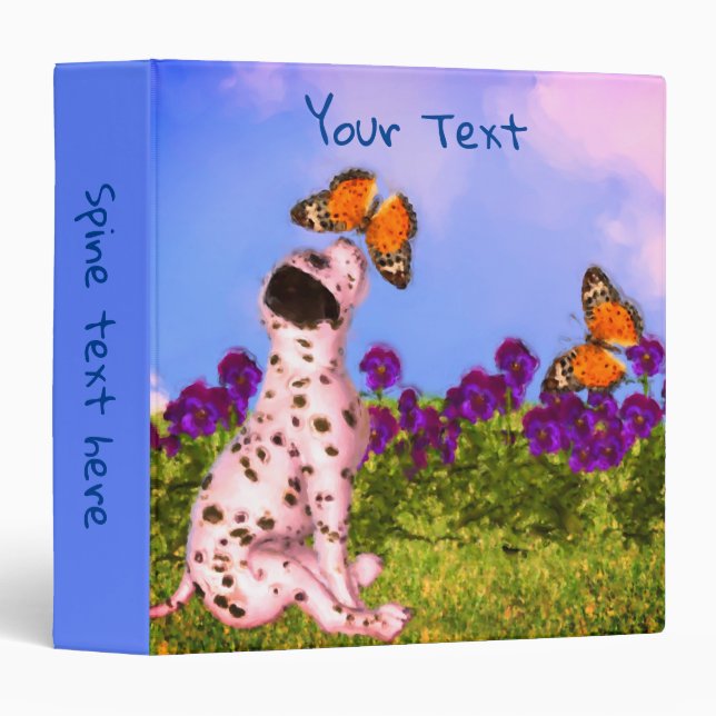 Dalmatian Puppy Butterflies Dog Art Personalized Binder (Front/Spine)