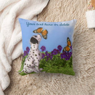 Dalmatian Puppy Butterflies Dog Art Personalized  Throw Pillow