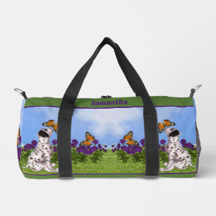 Dalmatian Puppy Butterfly Painting Personalized Duffle Bag