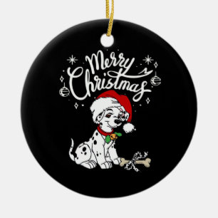 Dalmatian Puppy Dog In A Christmas Santa Hat Xmas  Ceramic Ornament