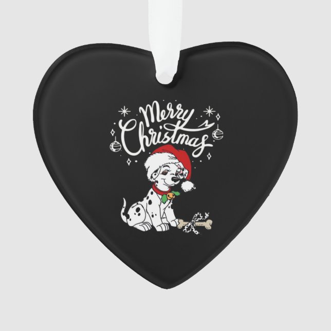 Dalmatian Puppy Dog In A Christmas Santa Hat Xmas  Ornament (Front)