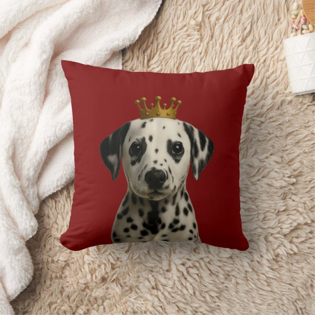 Dalmatian Puppy in Gold Crown Cute Throw Pillow (Blanket)