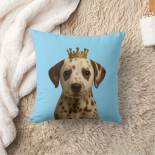 Dalmatian Puppy in Gold Crown Cute Throw Pillow