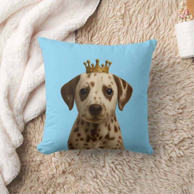 Dalmatian Puppy in Gold Crown Cute Throw Pillow (Blanket)