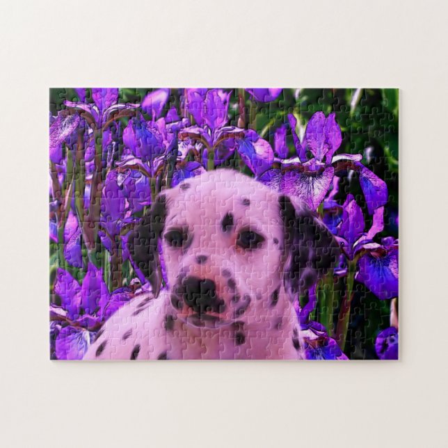 Dalmatian Puppy Iris Flowers Dog Art  Jigsaw Puzzle (Horizontal)