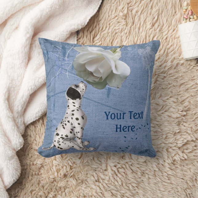Dalmatian Puppy White Rose Animal Throw Pillow (Blanket)