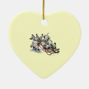 Dalmatian Pups Sledding Ceramic Ornament