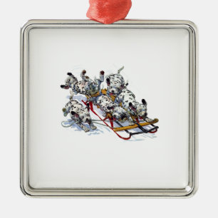 Dalmatian Pups Sledding Metal Ornament