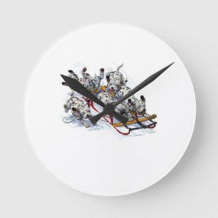 Dalmatian Pups Sledding Round Clock